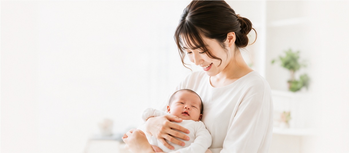 赤ちゃんを抱いて微笑む母親のイメージ